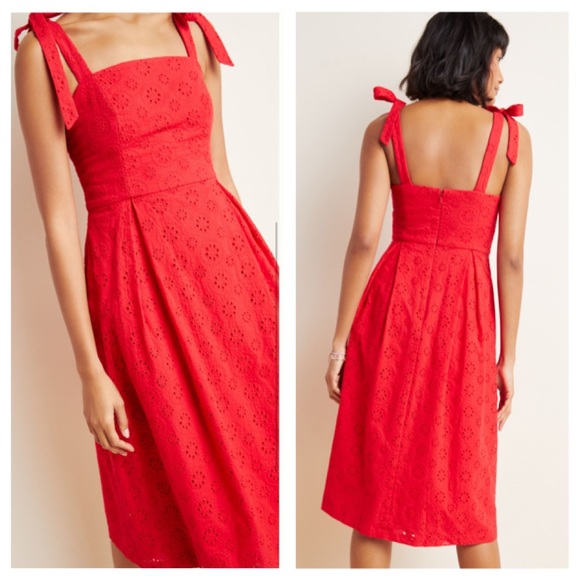 Anthropologie Red Sz 14 Kari Eyelet Midi Dress NWT - Picture 2 of 10